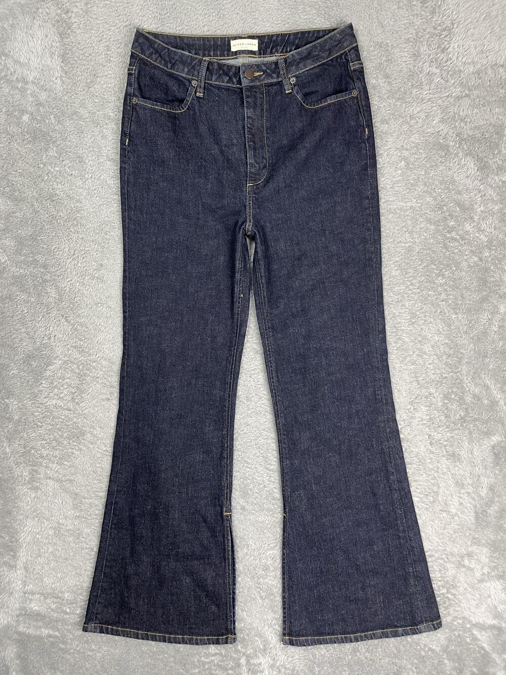 Oliver Logan Russel Flare Jeans Womens 29 Blue Dark Wash High Rise Stretch Denim